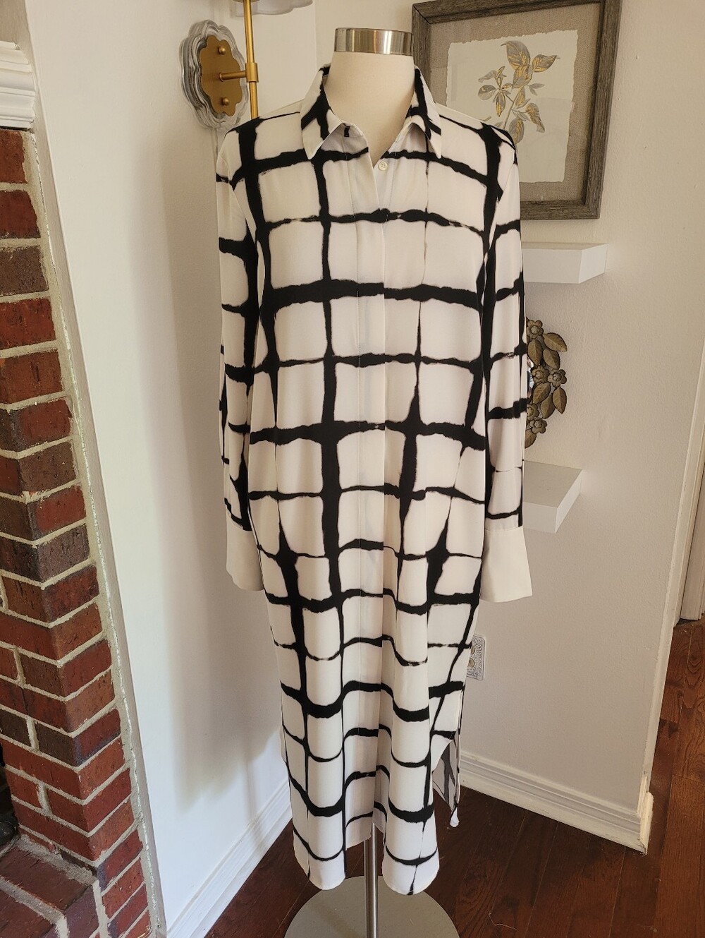 Adam Lippes For Target Black & White Grid Long Sleeve Shirt Dress Large